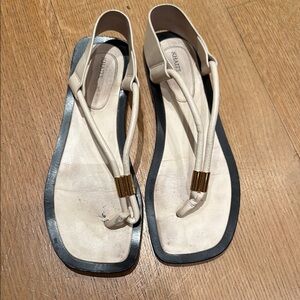 KHAITE Cream and Black Sandals with Modern Geometric Design